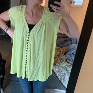 Free People Neon Green Button-Down Blouse